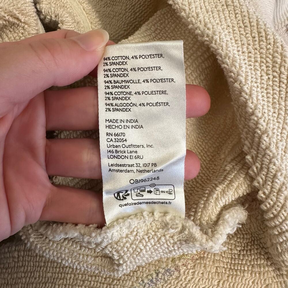 Free People Cream Cropped Boxy Cardigan L Rainbow Stitch Oversized Top - Picture 10 of 10